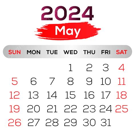 Mayo Calendario Simple Vector Negro Y Rojo Png Calendario