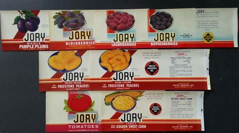 8 Different Vintage Unused Jory Brand Can Labels United Growers Salem