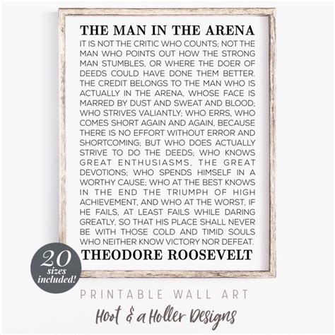 Man In The Arena Printable Wall Art Theodore Roosevelt Etsy