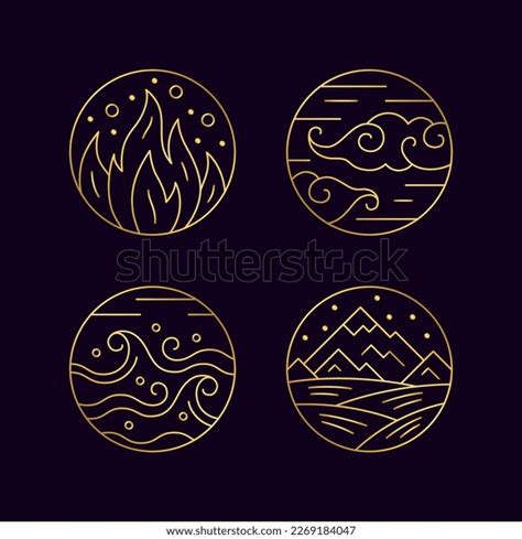 Four Elements Nature Thin Line Symbols Stock Vector Royalty Free