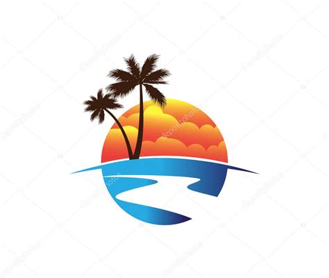 Coconut Tree Logo Design Sunset Beach Island Coconut