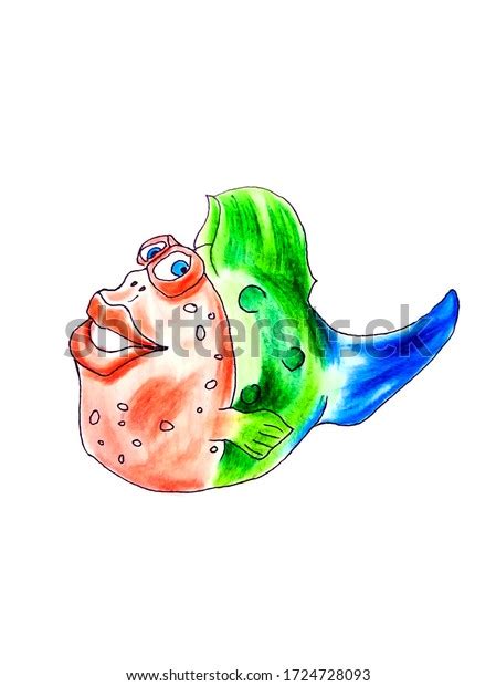 Funny Cartoon Fat Fish Big Lips Stock Illustration 1724728093