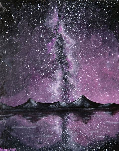 Galaxy Painting Mountain Artwork Purple Galaxy Art Night Sky Original
