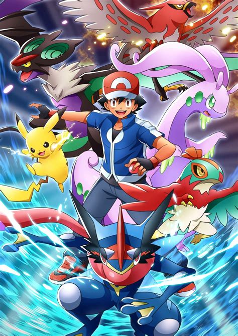 Pokemon Ash Pikachu Greninja Nintendo Gaming Art Anime Otaku