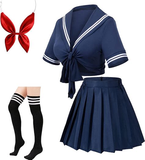 Buy Japanese Anime Schoolgirl Classic Sailor Jk Harajuku Crop Top Tie Up Pleated Skirt Uniform