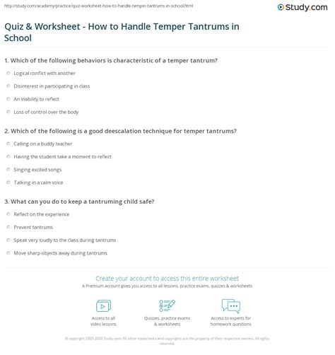 Quiz And Worksheet How To Handle Temper Tantrums In School