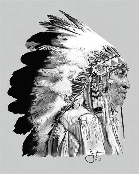 Indian Chief Print 11x14 Native American Drawing American Indian