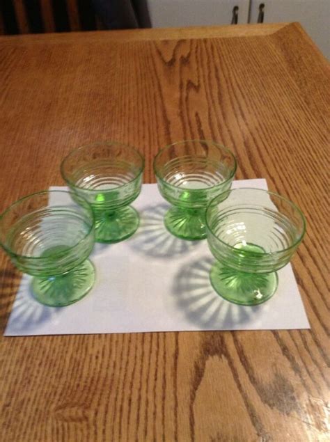 Green Depression Glass Anchor Hocking Low Circle Footed Sherbets