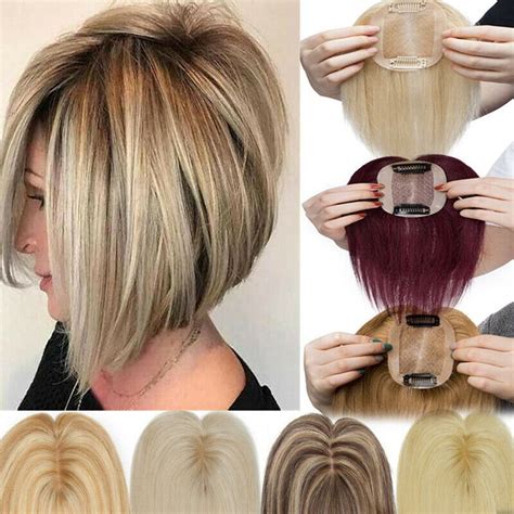 Russian Remy Human Hair Clip In Silk Base Crown Women Topper Hairpiece Us Bob Haircut For
