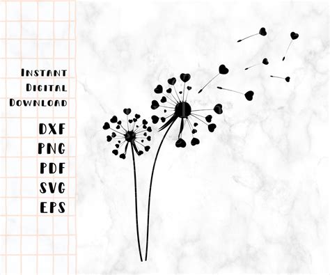Heart Dandelion Svg Cut File For Cricut Silhouette Etsy