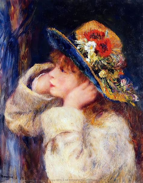 Paintings Reproductions Young Girl In A Hat Decorated With
