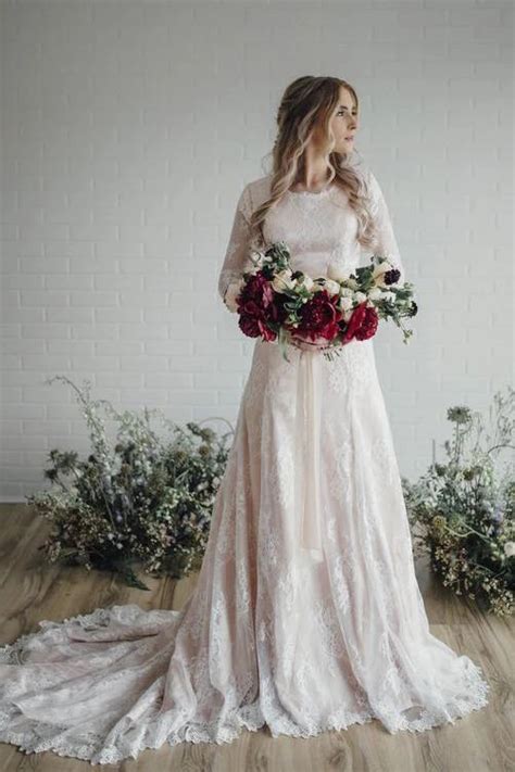 A Line Long Sleeve Lace Wedding Dresses Plus Size Vintage Rustic