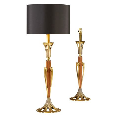 Pair Of Tall Mid Century Modern American Walnut And Brass Table Lamps