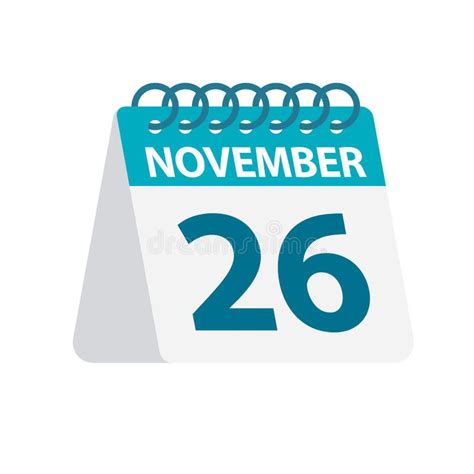 November 26 Calendar Icon Vector Illustration Of One Day Of Month