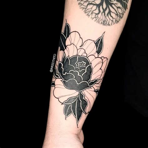 Black Peony Black Flowers Tattoo Pattern Tattoo Peonies Tattoo