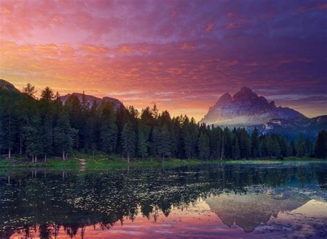 Nature Landscape Sunset Mountain Lake Forest Clouds Reflection Italy Wallpapers Hd