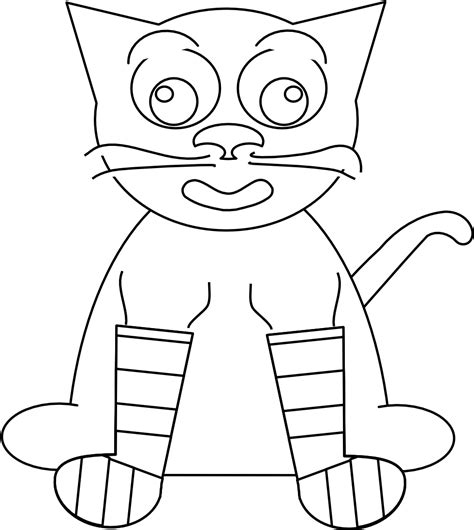 Cartoon Cat In Rainbow Socks Black White Line Art Coloring Clip Art