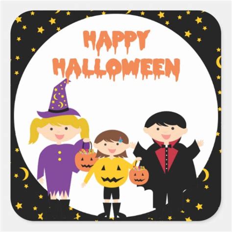 Happy Halloween Cute Trick Or Treat Kids Square Sticker Zazzle