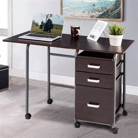 Tangkula Folding Computer Desk Wheeled Home Office Furniture With 3