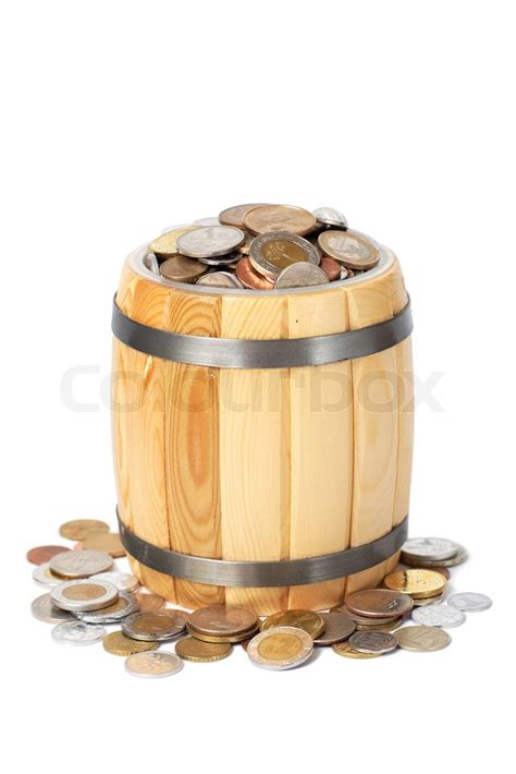 Overflowing Barrel With Various Coins Stock Image Colourbox