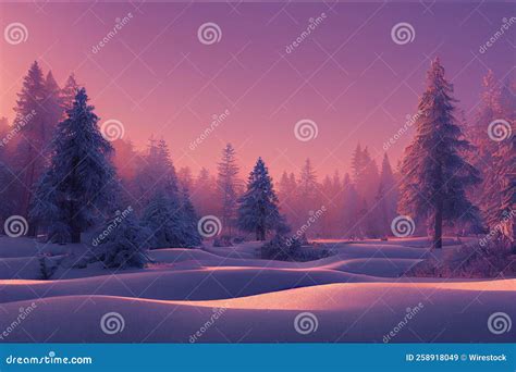Peaceful Winter Landscape With Trees During Sunset Stock Image Image