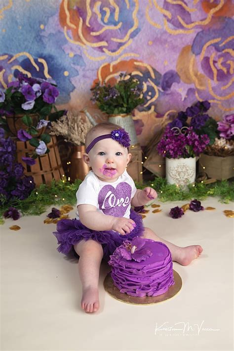 Purple Floral Cake Smash Marlborough Ct Flash Lady Photography