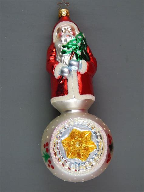 Inge Glas Blown Glass Santa Tree Ball Drop Indent Reflector Ornament Germany Glass Blowing