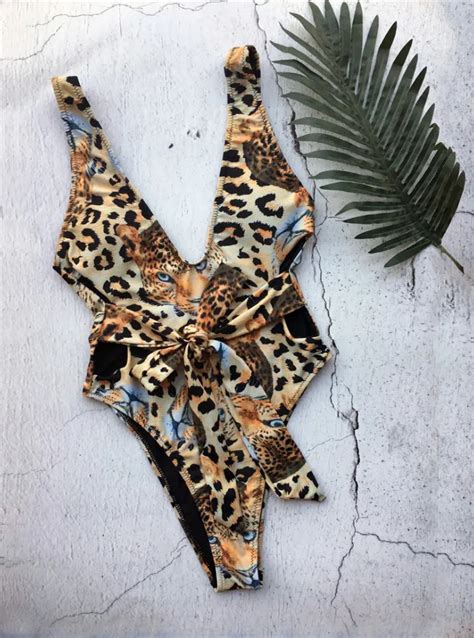 Swimsuit Tiger Print Sexy Women Bikini 2018 Backless Swim One Piece