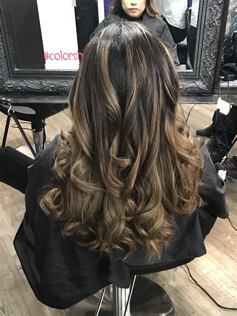 Sexy, alluring and sophisticated, it brightens your eyes and adds leave your dark tones as the focus at the top of your hairline, adding ribbons of. Balayage ash tone on dark hair | Brown hair with ...