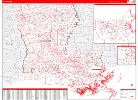 Louisiana 5 Digit Zip Code Maps Red Line