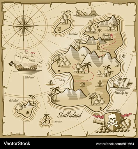 Treasure Island Map In Hand Drawn Style Royalty Free Vector