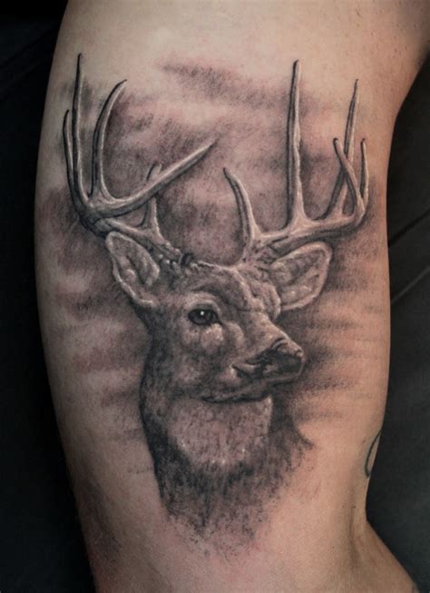 A brown antlered deer head with a high amount of dotwork and line detailing. Deer Hunting Tattoos | Deer Head Tattoo Tumblr | Deer head ...