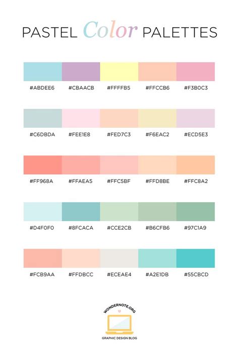 the pastel color palettes are all different colors