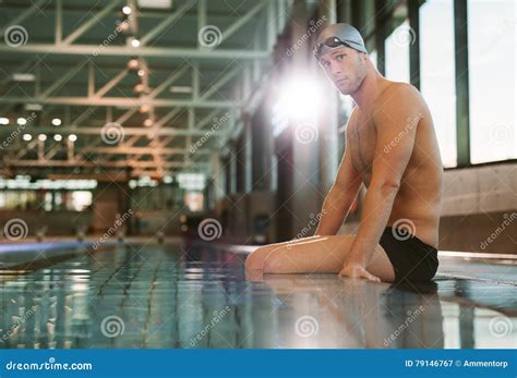 Male Swimmer Relaxing At The Edge Of A Pool Stock Image Image Of Male