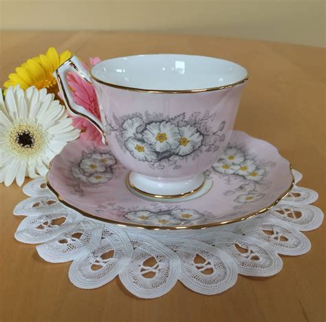 Aynsley Footed Teacup And Saucer Blush Pink With White And Etsy