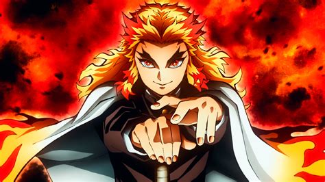 Demon Slayer Kyojuro Rengoku With Background Of Fire Hd Anime