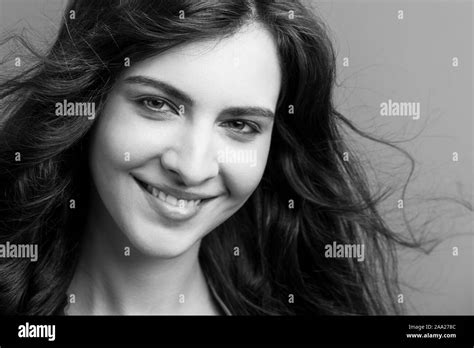 Portrait Attractive Caucasian Young Woman Black And White Stock Photos