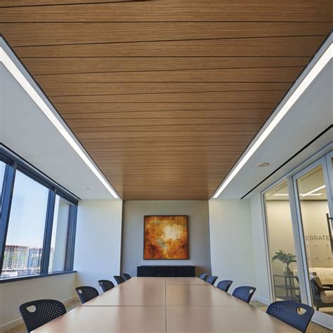 Woodworks Linear Veneered Panels Room Scene Office Ceiling Design