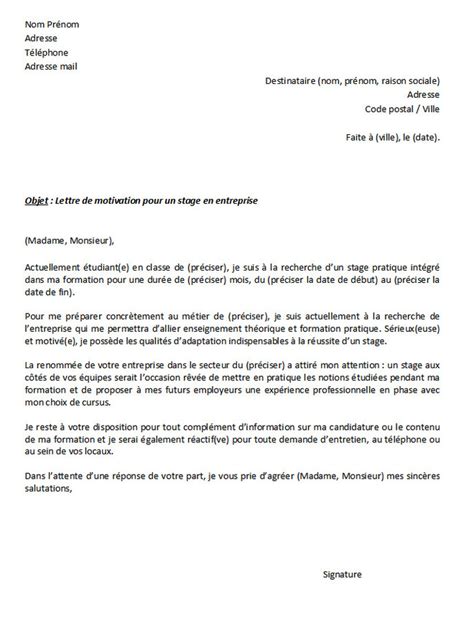 Lettre De Motivation Pour Une Demande De Stage Modèles Word