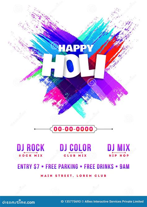 Happy Holi Celebration Template For Invitation Card Stock Illustration