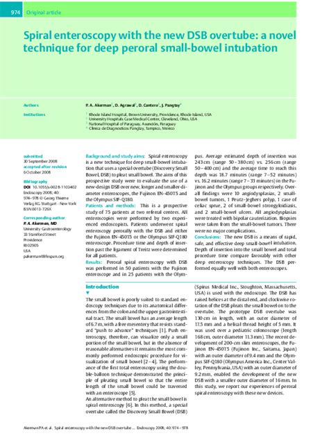 Pdf Spiral Enteroscopy With The New Dsb Overtube A Novel Technique