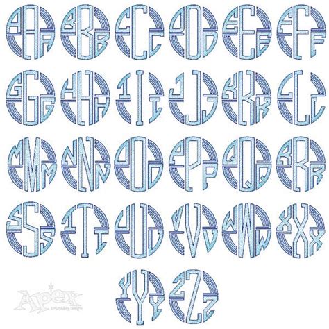 Round Lined Circle Gradient Sketch Embroidery Font Apex Monogram