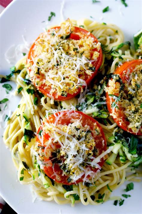 3 large tomatoes, each cut crosswise in half. Baked Tomatoes Parmesan with Basil-Zucchini Pasta • Food ...