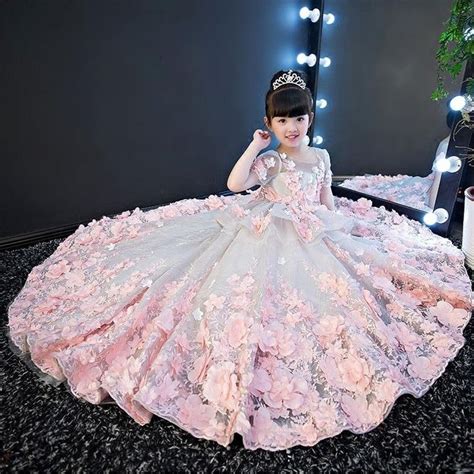 Girls Wedding Dress Kids Princess Dress Flower Fairy Piano Performance