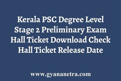Kerala Psc Degree Level Stage 2 Hall Ticket 2024 Preliminary Exam Date Gyananetra