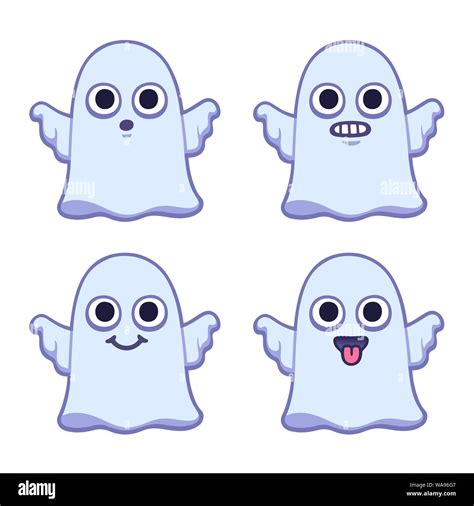 Funny Cartoon Ghost Drawing Set With Different Expressions Cute