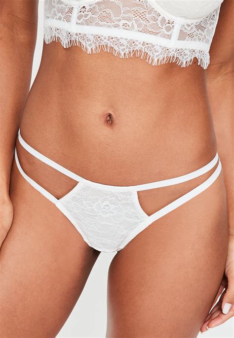 Lyst Missguided White Strap Detail Lace G String In White