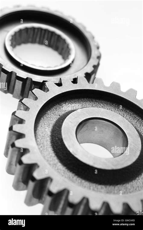 Closeup Of Two Metal Cog Gears Stock Photo Alamy