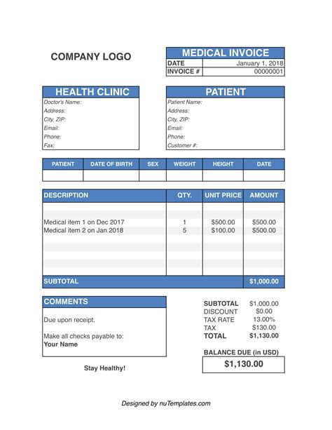Medical Invoice Template Medical Invoices Nutemplates