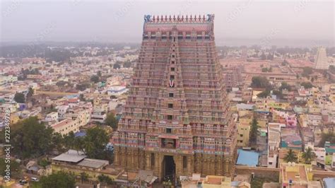 South India Holy Temple Gopuram At Srirangam Trichi India 4k Aerial